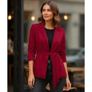 J. Crew Belted Blazer Jacket Women's Size Medium Burgandy Maroon Casual